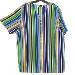 Maggie Barnes Womens Top Vintage Boho Retro Preppy Coastal Button Up Stripe 2X